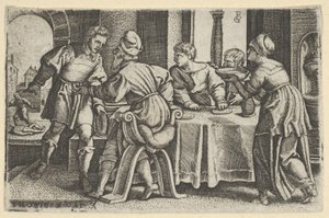 Tobías dejando la mesa, de La historia de Tobías de Georg Pencz