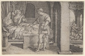Tobiolus Hace un Sacrificio Propiciatorio, de La Historia de Tobías de Georg Pencz