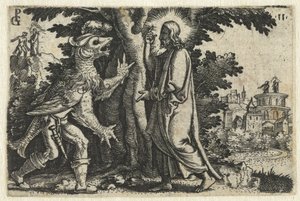 Tentación de Cristo por el Diablo Vida de Cristo (título de la serie) de Georg Pencz