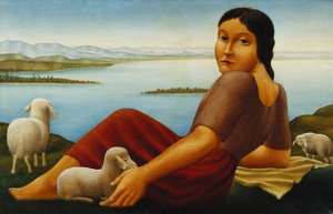 Niña con ovejas, 1923 de Georg Schrimpf