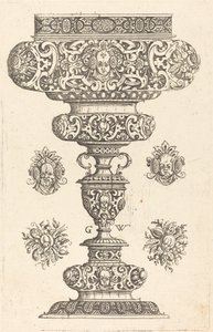 Copa, borde decorado con máscara y ramo de frutas de Georg Wechter I
