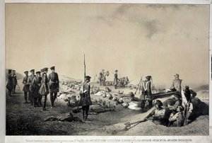 Los grandes duques Nikolai Nikolaievich y Michael Nicolaevich visitando un reducto después del ataque del 12 de febrero de 1855 (litografía) de Georg Wilhelm Timm