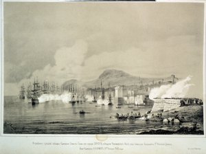 La batalla de Sinop el 30 de noviembre de 1853 (litografía) de Georg Wilhelm Timm