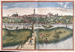 Enns, Austria (grabado) de Georg Braun and Hogenberg Franz