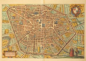 Mapa de Bolonia de Civitates Orbis Terrarum de Georg Braun and Hogenberg Franz