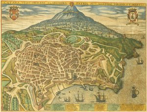 Mapa de Catania de Civitates Orbis Terrarum por Georg Braun de Georg Braun and Hogenberg Franz
