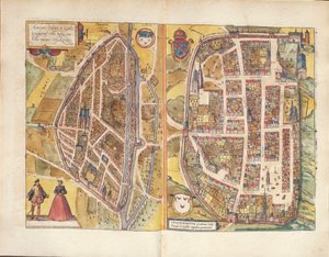Mapa de Chateaudun y Chartres, Francia, de Civitates Orbis Terrarum por Georg Braun de Georg Braun and Hogenberg Franz