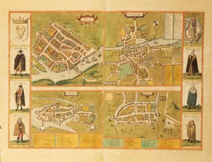 Mapa de Galway, Dublín, Limerick y Cork del Civitates Orbis Terrarum de Georg Braun de Georg Braun and Hogenberg Franz