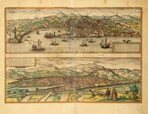 Mapa de Génova y Florencia de Civitates Orbis Terrarum por Georg Braun de Georg Braun and Hogenberg Franz