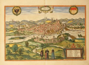 Mapa de Halle an der Saale de Civitates Orbis Terrarum por Georg Braun de Georg Braun and Hogenberg Franz