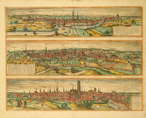Mapa de Hertogenbosch, Lovaina y Malinas de Civitates Orbis Terrarum por Georg Braun de Georg Braun and Hogenberg Franz