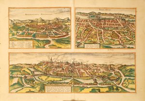 Mapa de Montpellier, Tours y Poitiers de Civitates Orbis Terrarum por Georg Braun de Georg Braun and Hogenberg Franz