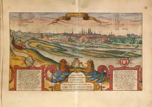 Mapa de Múnich, Alemania, de Civitates Orbis Terrarum por Georg Braun de Georg Braun and Hogenberg Franz
