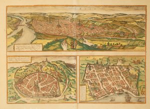 Mapa de Rouen, Nimes y Burdeos de Civitates Orbis Terrarum por Georg Braun