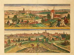 Mapa de Tours y Angers del Civitates Orbis Terrarum de Georg Braun de Georg Braun and Hogenberg Franz