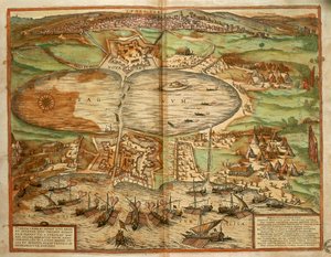 Mapa de Túnez, Túnez, del Civitates Orbis Terrarum de Georg Braun y Franz Hogenberg de Georg Braun and Hogenberg Franz