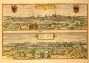 Mapa de Viena y Buda de Civitates Orbis Terrarum por Georg Braun de Georg Braun and Hogenberg Franz