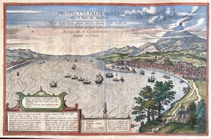 El estrecho de Messina, entre Sicilia y Calabria (Italia) (grabado)