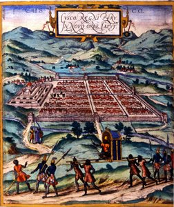Cuzco, el principal centro de la civilización Inca. Atlas de Braun & Hogenberg de Georg Braun and Hogenberg Franz