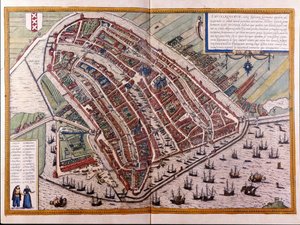 Mapa de Ámsterdam. Atlas de Braun y Hogenberg. Ámsterdam 1588