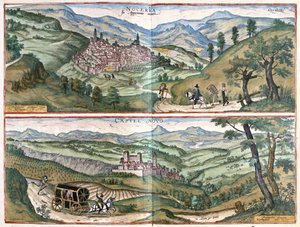 Nocera Umbra (Provincia de Perugia) y Castelnuovo di Porto (región de Roma), Italia de Georg Braun and Hogenberg Franz