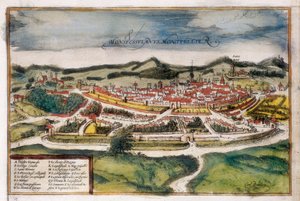 Plano de la ciudad de Montpellier de Georg Braun and Hogenberg Franz
