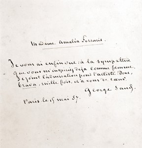 Carta de George Sand (Aurore Dupin, Baronesa Dudevant) a Madame Amalia Ferraris, París 19 de marzo de George Sand