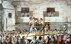 Un combate de boxeo en la cancha de fives, Londres, de una impresión publicada en 1812 de George (after) Cruikshank