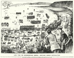 Caricatura de Punch: Marea baja en las arenas de Scarborough - Bañarse con dificultades (grabado)