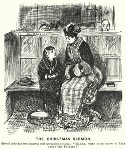 Caricatura de Punch: El Sermón de Navidad de George (after) Du Maurier
