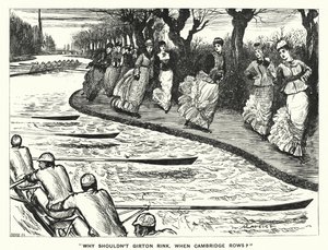 Caricatura de Punch: ¿Por qué no debería Girton patinar cuando Cambridge rema? de George (after) Du Maurier