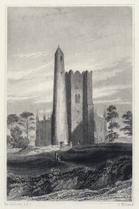 El Campanario de la Torre Redonda y la Iglesia de Swords (grabado) de George (after) Petrie