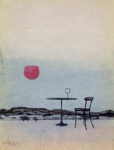 Vino tinto desplazado de la copa en la mesa exterior se convierte en el sol poniente de George Adamson