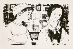 Jane Austen (1775-1817) y Charlotte Bronte (1816-55) - un encuentro imaginario de George Adamson