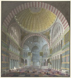 Interior de Aya Sophia con turcos arrodillados y de pie de George Antoine Prosper Marilhat