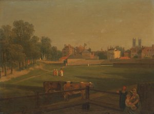 Vista occidental de parte de Westminster y del Paseo de las Jaulas de Pájaros tomada desde la Casa del Molino..., de George Arnald