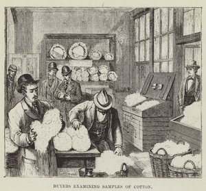 Compradores examinando muestras de algodón de George Augustus Sala