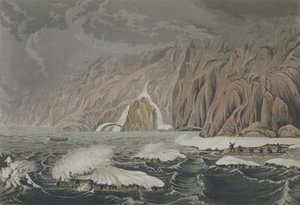 Expedición doblando el Cabo Barrow, 25 de julio de 1821, de Narrativa de un viaje a las orillas del mar polar en los años 1819-22 por Sir John Franklin (1786-1847) grabado por Edward Finden (1791-1857) de George Back