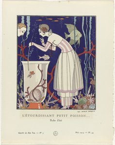 Gazette du Bon Ton, 1914 - No. 5, Pl. 44: El deslumbrante pececito (...) / Vestido de verano (título sobre objeto) de George Barbier