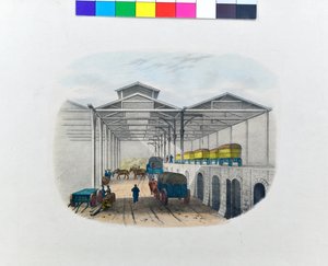 Vista del depósito de transferencia de mercancías, c.1830 (litografía sobre papel) de George Barnard