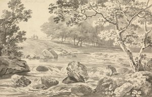 Río con pescador de George Barret