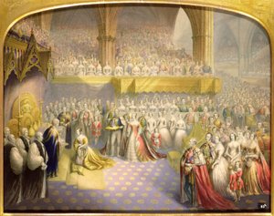 Su Majestad la Reina Victoria (1819-1901) Recibiendo el Sacramento en su Coronación, 28 de junio de 1838 de George Baxter