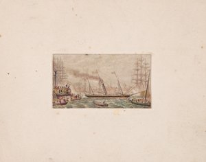 Impresión de caja de agujas: La flota real en la bahía de Kilkenny, 1850