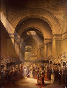 La llegada de Su Graciosa Majestad la Reina Victoria a la Cámara de los Lores para abrir su primer parlamento de George Baxter