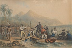 La recepción del reverendo J. Williams en Tanna, en los Mares del Sur, el día antes de ser masacrado de George Baxter