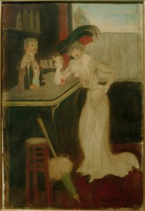 Mujer con sombrilla en el bar de George Bottini