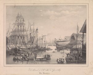 Botadura del buque de 84 cañones HMS "Thunderer" en Woolwich Dockyard de George Bryant (after) Campion