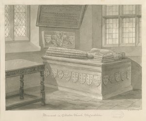 Iglesia de Ellastone - Monumento a Sir John Fleetwood: dibujo en sepia, 1841