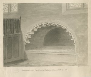 Iglesia de Penkridge - Monumento en la Pared Sur: dibujo en sepia, 1841