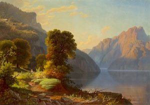 Vista de un lago en las montañas de George Caleb Bingham